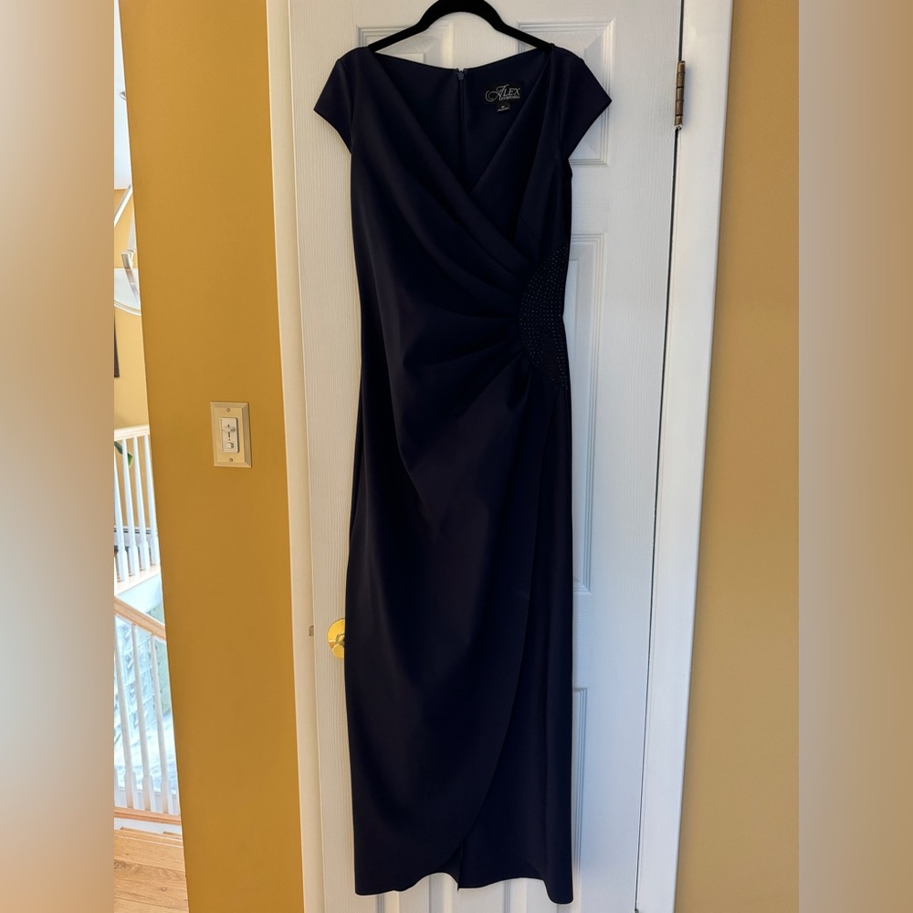 Alex Evenings Navy V-Neck Cap Sleeve Gown